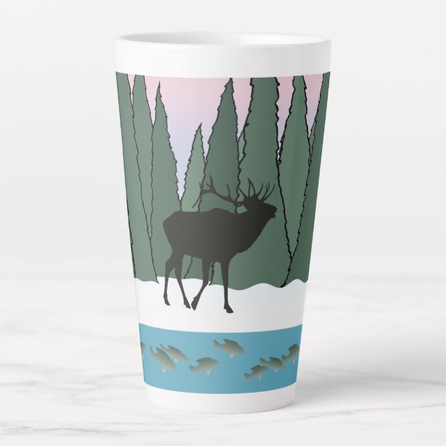Taza De Café Latte Bugling Bull Elk and Fish Latte mug (Anverso)