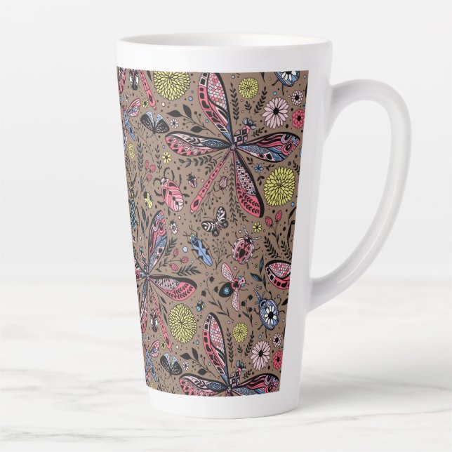 Taza De Café Latte Bugs de garabatos en mocha marrón (Derecha)