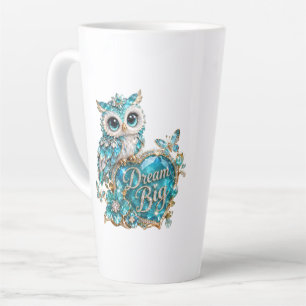 Taza De Café Latte Búho de Cristal Turquesa Sueña Grande Diseño de Lu