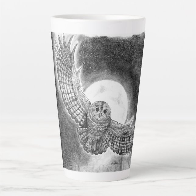 Taza De Café Latte Búho en vuelo (Anverso)