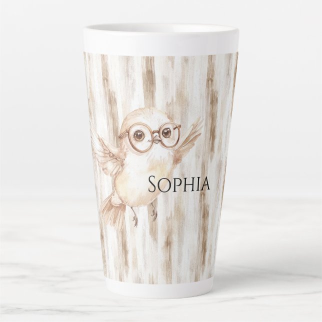 Taza De Café Latte Búho Lindo con Gafas  (Anverso)
