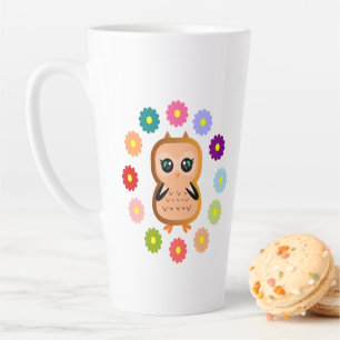 Taza De Café Latte búho lindo y kawaii Animales salvajes Hoot colorid