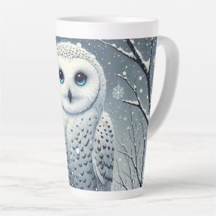 Taza De Café Latte Búho Nival Posado en Rama Invernal