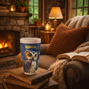 Taza De Café Latte Búho Nocturno Estrellado