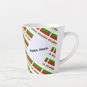 Taza De Café Latte Bulgaria Bandera búlgara Tiled Negro Personalizaci