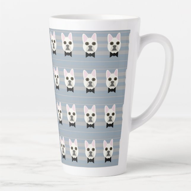 Taza De Café Latte Bulldog blanco francés, rayas (Derecha)