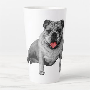 Taza De Café Latte Bulldog con Acentos Rojos Divertidos