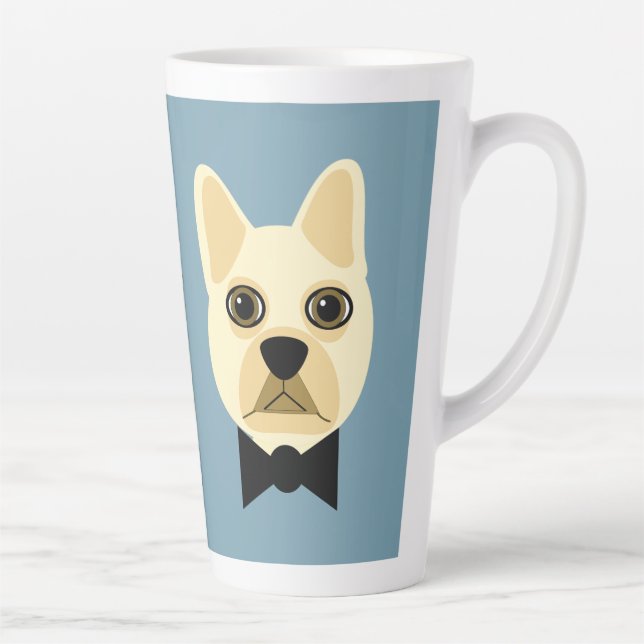 Taza De Café Latte Bulldog francés con azul bowtie (Derecha)