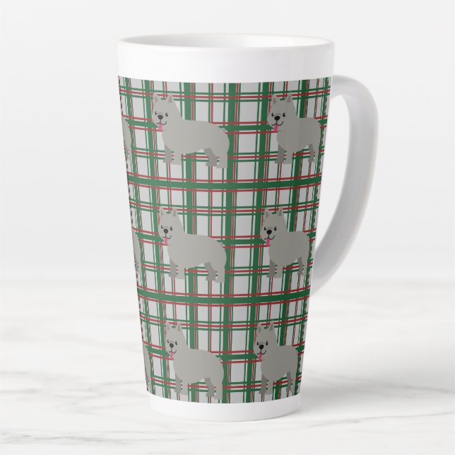 Taza De Café Latte Bulldog francés gris, Navidades jugados (Ángulo derecho)