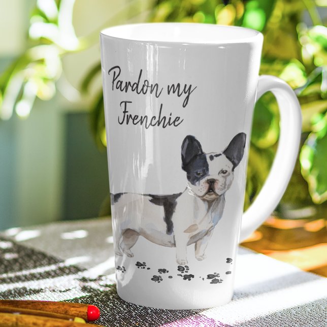 Taza De Café Latte Bulldog francés | Perdonar mi francés | Perro Cute (Subido por el creador)