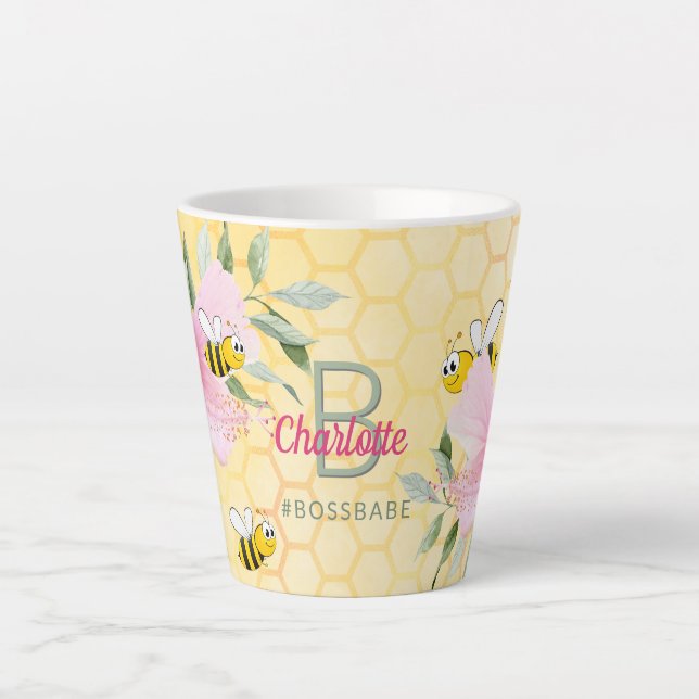 Taza De Café Latte Bumble abejas amarillas panadería rosa (Anverso)