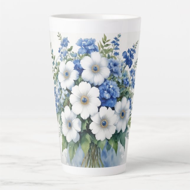 Taza De Café Latte Bunch of Flowers Elegant Watercolor (Anverso)