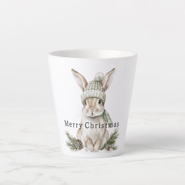 Taza De Café Latte Bunny Rabbit Green Hat Christmas (Anverso)