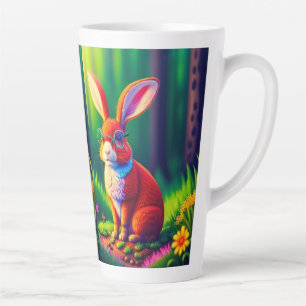 Taza De Café Latte Bunny rojo sentado en la hierba 57661