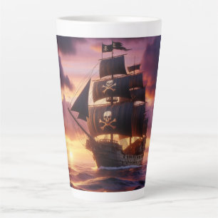 Taza De Café Latte Buque pirata al amanecer