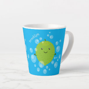 Taza De Café Latte Burbujas de cal verde suave ilustracion personaliz