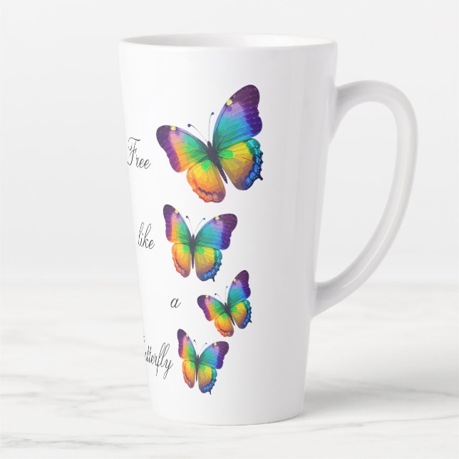 Taza De Café Latte Butterflies, Butterfly, Schmetterling bunt (Derecha)