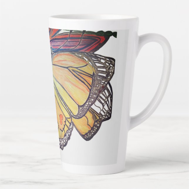 Taza De Café Latte Butterfly landing on flower collection (Derecha)