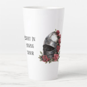 Taza De Café Latte Caballero con casco de armadura brillante rosas ro