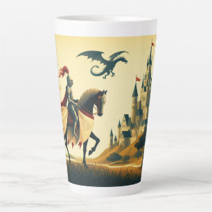 Taza De Café Latte Caballero medieval/dragón/fantasía de castillo