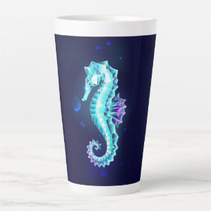 Taza De Café Latte caballito de mar de hielo de cristal sobre fondo a
