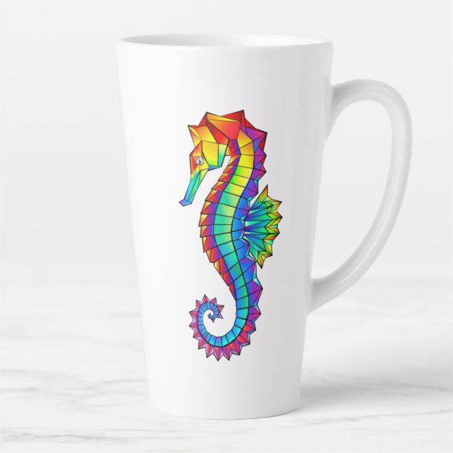 Taza De Café Latte Caballito de mar poligonal arcoíris (Derecha)