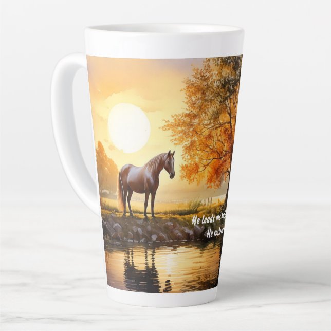Taza De Café Latte Caballo al amanecer con verso (Ángulo izquierdo)