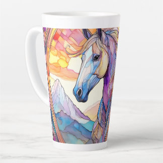 Taza De Café Latte Caballo blanco en vidrio emplomado