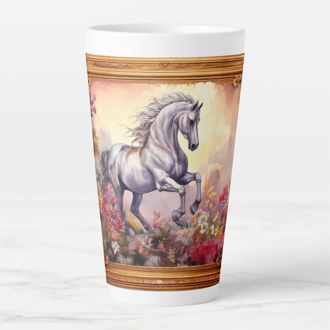 Taza De Café Latte Caballo blanco juguetón (Anverso)
