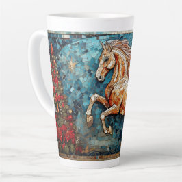 Taza De Café Latte Caballo blanco mosaico y árbol de Navidad