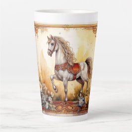 Taza De Café Latte Caballo de carrusel blanco
