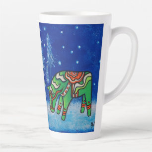 Taza De Café Latte Caballo de Dala Verde Arte Whimsical
