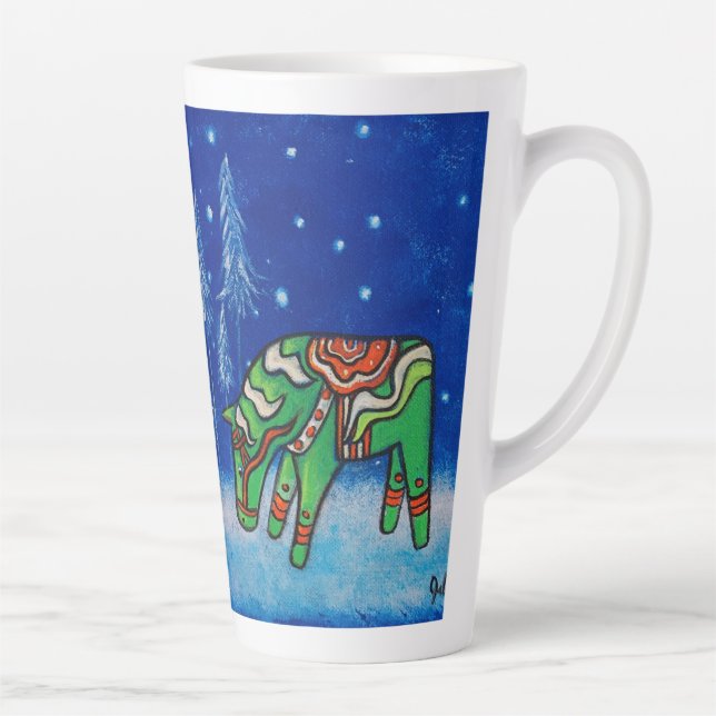 Taza De Café Latte Caballo de Dala Verde Arte Whimsical (Derecha)