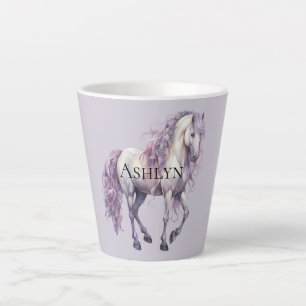Taza De Café Latte Caballo floral blanco Lavender