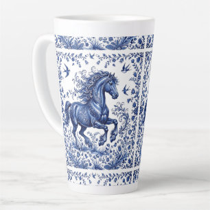 Taza De Café Latte Caballo frisón al estilo Delftware en prado