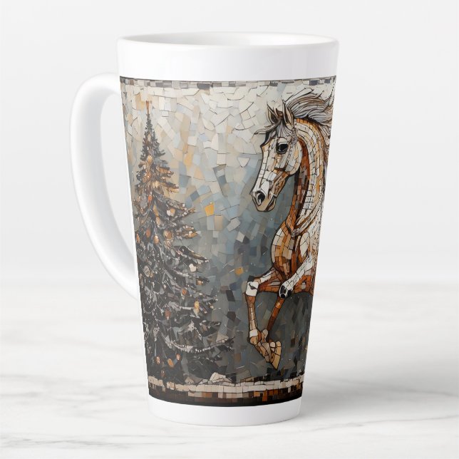 Taza De Café Latte Caballo Mosaico y Árbol de Navidad (Ángulo izquierdo)