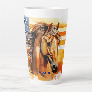 Taza De Café Latte Caballo Patriótico de Sueño Americano