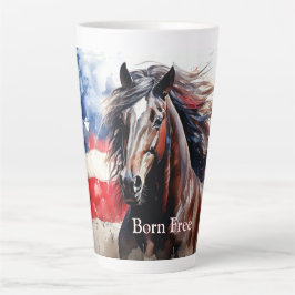 Taza De Café Latte Caballo Patriótico Libre Nacido