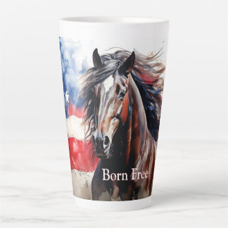Taza De Café Latte Caballo Patriótico Libre Nacido