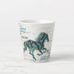 Taza De Café Latte Caballo Turquesa Galloping