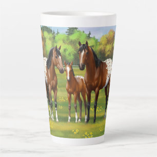 Taza De Café Latte Caballos Appaloosa De La Bahía Marrón En Pastel De