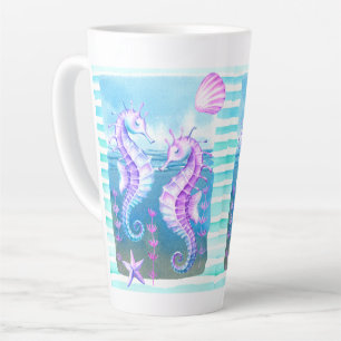 Taza De Café Latte Caballos de mar coloridos Latte Mug