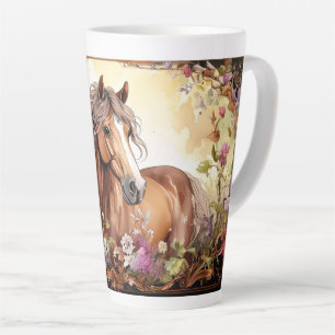 Taza De Café Latte Caballos y flores silvestres