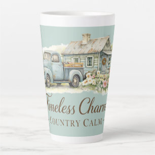 Taza De Café Latte Cabaña Camioneta Azul Vintage Flor Silvestre Tranq