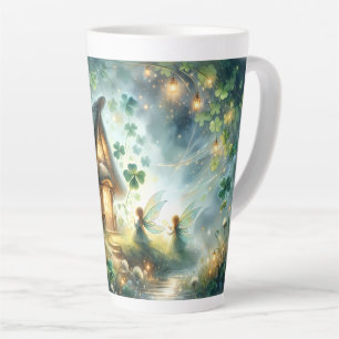 Taza De Café Latte Cabaña de Hadas del Trébol Brillante