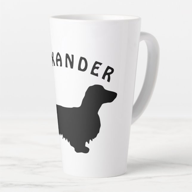 Taza De Café Latte Cabello largo de Dachshund - Silhouette 1 (Ángulo derecho)