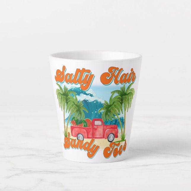 Taza De Café Latte Cabello salado, sandy dedos | Isla Tropical (Anverso)