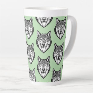 Taza De Café Latte Cabeza de lobo desde el frente