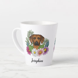 Taza De Café Latte Cabeza de Rhodesian Ridgeback y flores silvestres 
