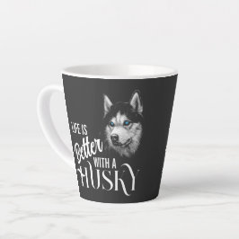 Taza De Café Latte Cabeza Retrato Siberian Husky Con Ojos Azules T-Sh